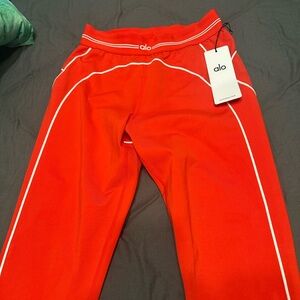 ALO Yoga Vibrant Red Leggings with White Accents